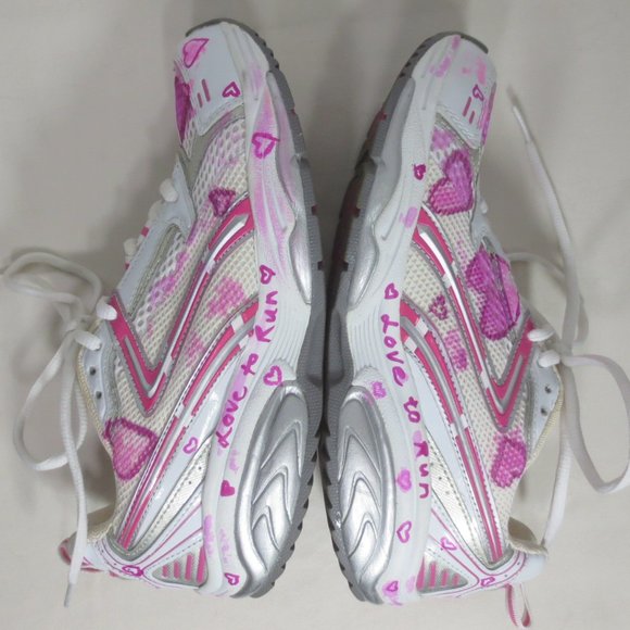 Upcycled Pink Tie Dye Hearts Graphic Love to Run Cross Trainer Running Shoes 6.5 - Picture 5 of 11